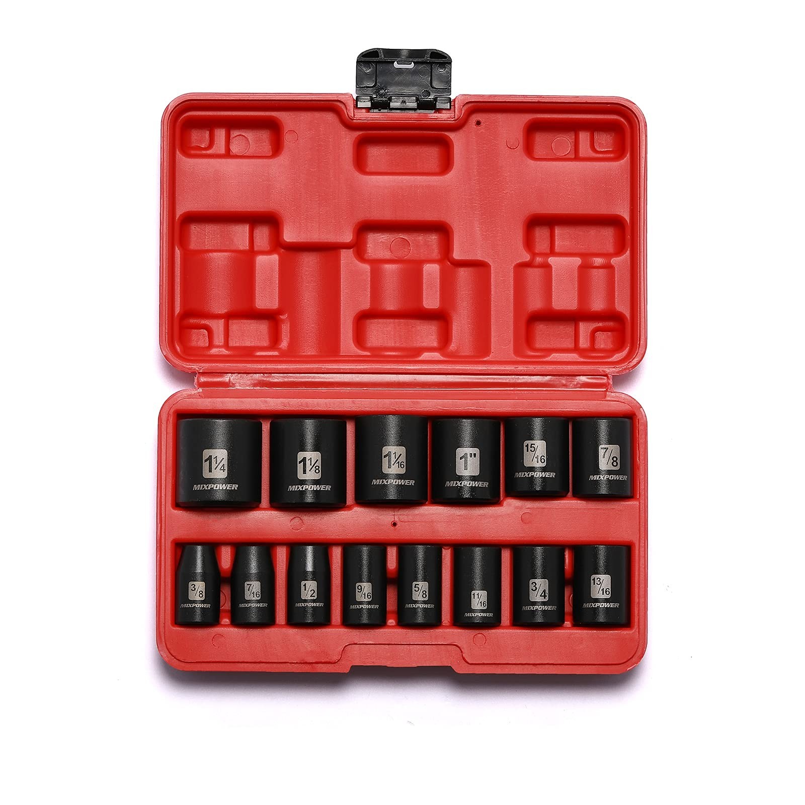 14-Piece 1/2″ Drive Shallow Impact Socket Set, SAE CR-V, 6-Point, 3/8″ to 1-1/4