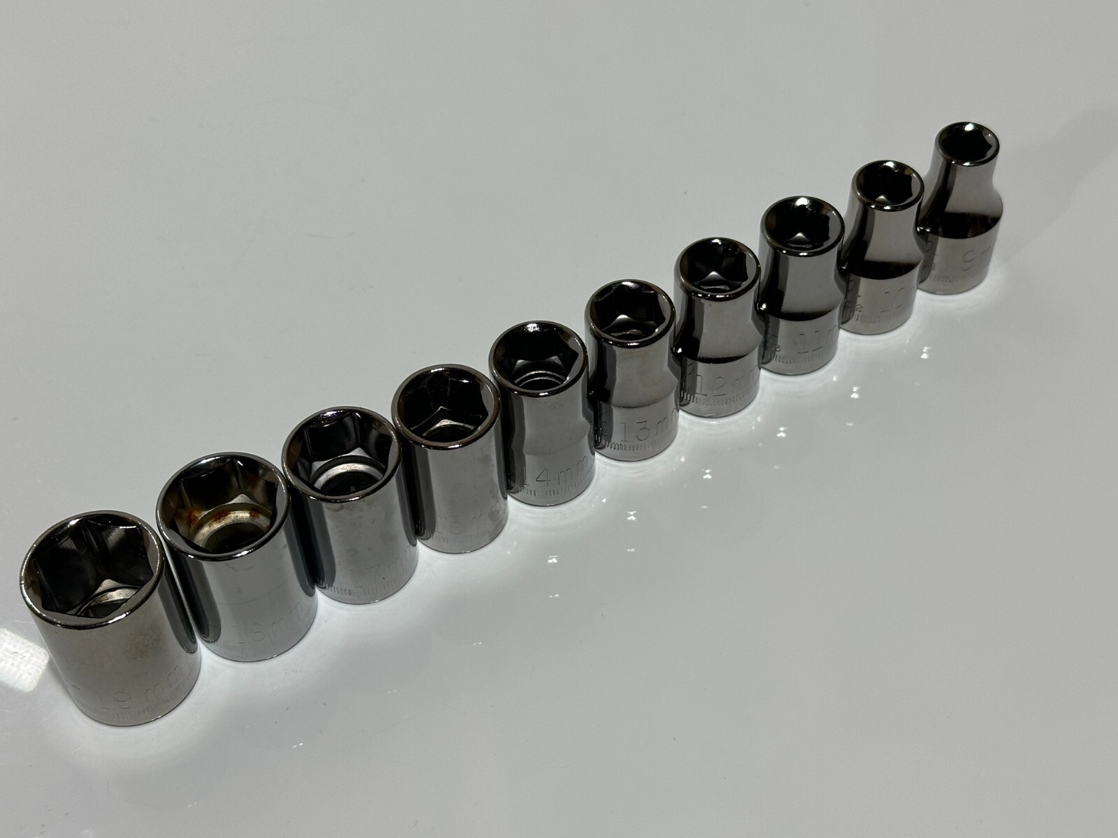 Craftsman USA NOS 10pc Metric 9mm to 19mm Shallow Socket Set, 1/2″ Drive 6 Point