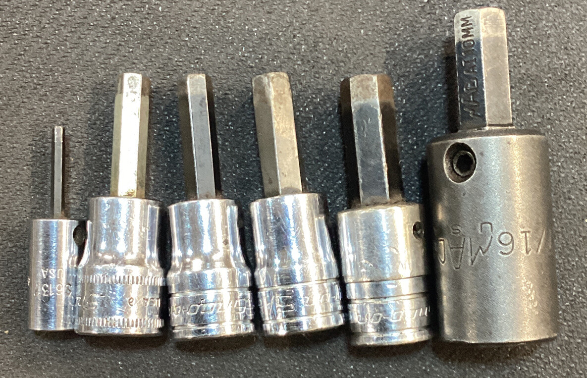 Snap On 5 piece Allen Hex Socket Set Fam6e, S6137, fa12a, fa10b, fa8a, Mac VP146