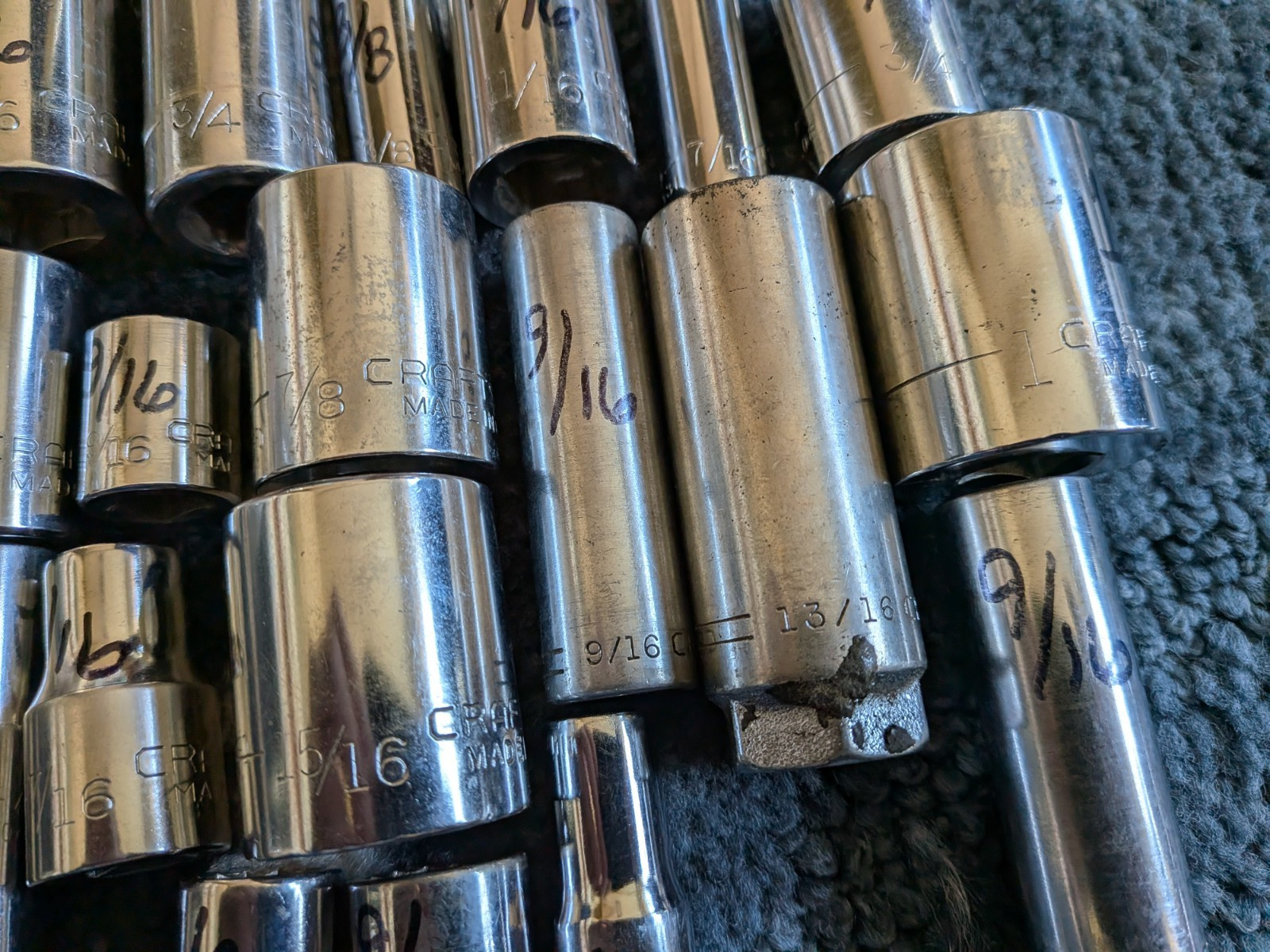 Vintage Craftsman Lot Of 19 SAE 3/8” 1/2″ Drive V-VV- sockets 6Pt 12pt
