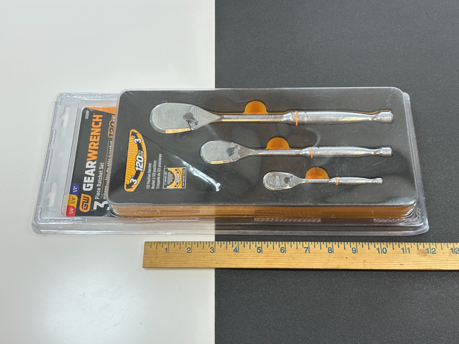 NEW GearWrench 81206P 1/4, 3/8 & 1/2″ Drive 120XP Teardrop Ratchet Set, ORANGE