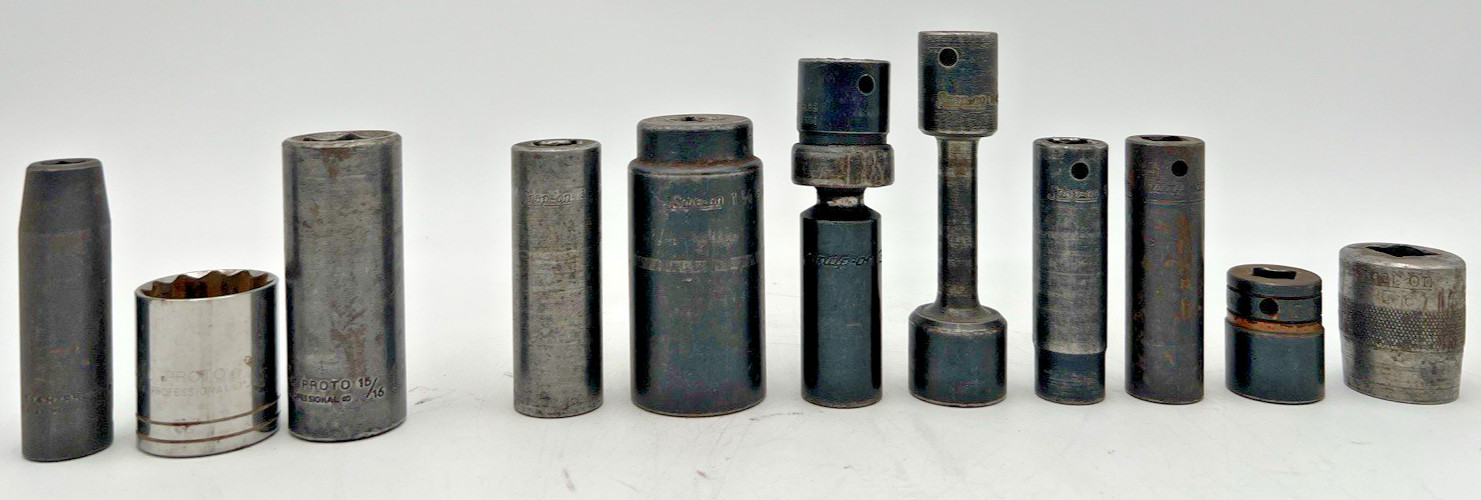 (8) SNAP ON SOCKETS 3/4″ SWIVEL, 1-1/4″, 5/8, 7/8″, 15/16″, 3/4″, 9/16″, N4046A