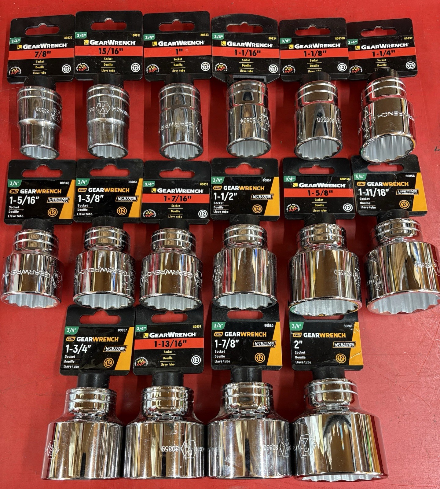 LOT OF 16 GEARWRENCH 3/4″ DRIVE STANDARD SHALLOW CHROME SOCKETS SET 7/8″ TO 2″