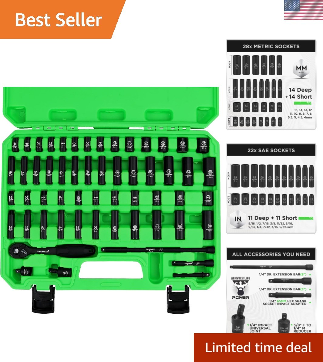 SWANLAKE 56-Piece Drive Socket Set – Chrome Vanadium for Professionals