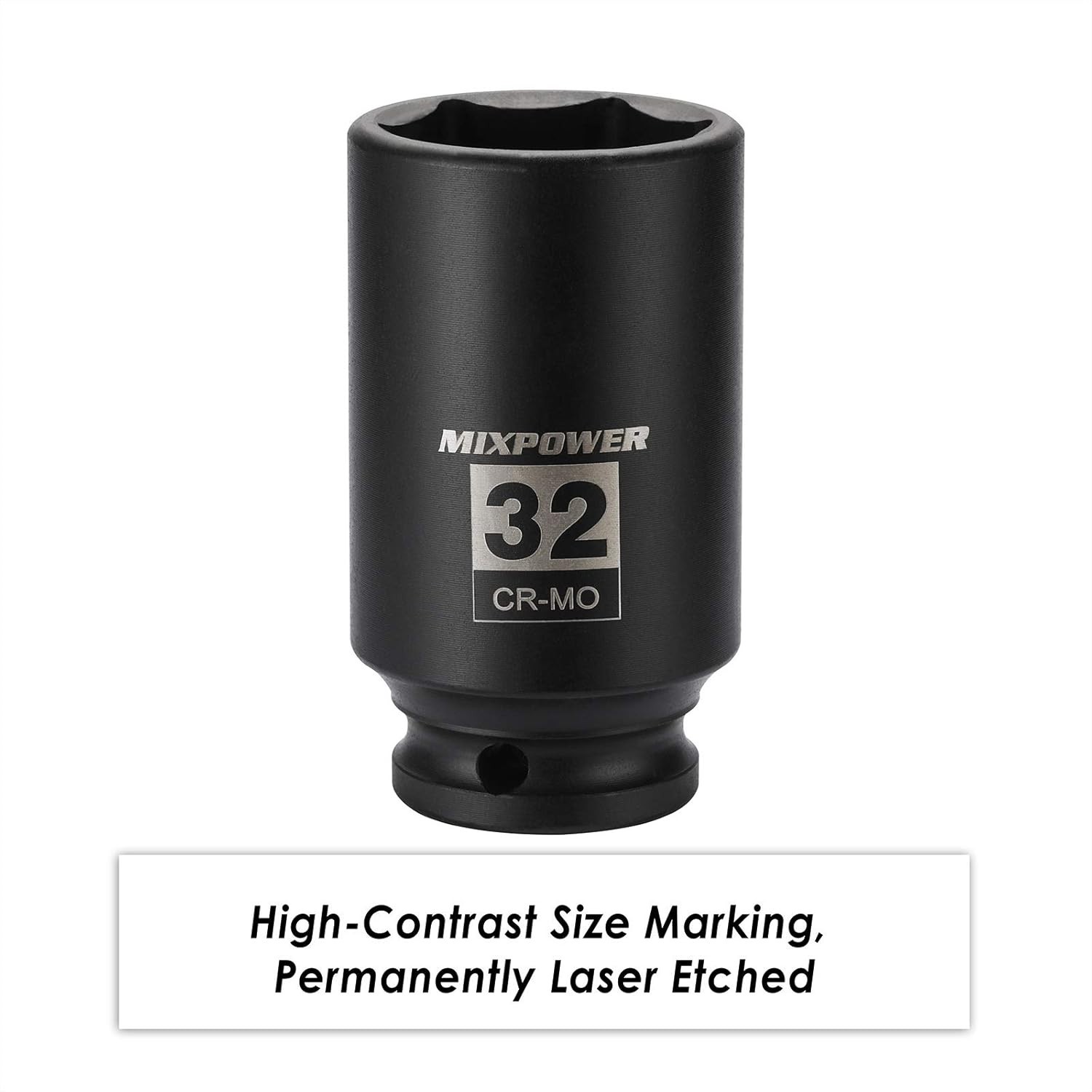 32mm Chrome Molybdenum Steel Deep Socket – 1/2″ Drive 6-Point for Impact Drivers