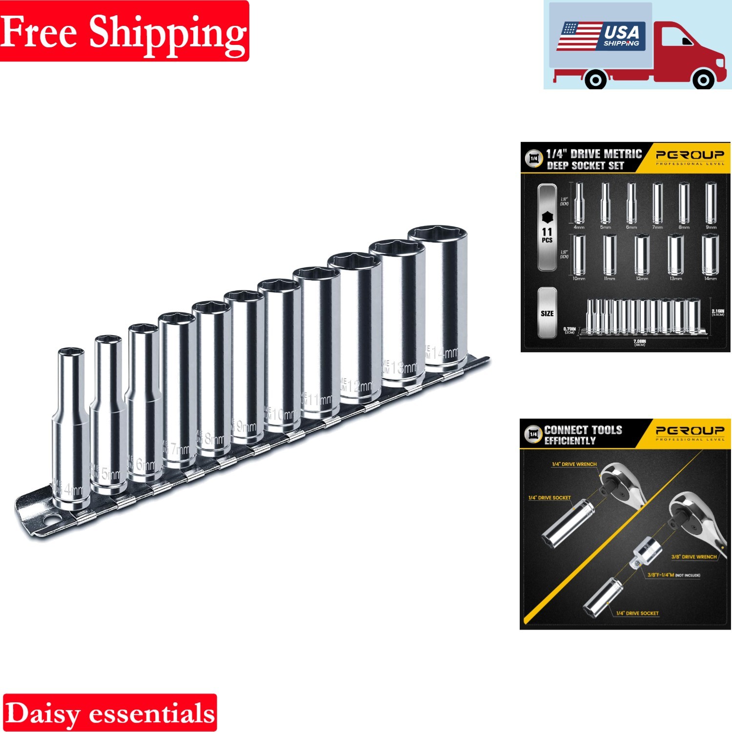 1/4 Inch Drive Socket Set 11pcs Deep Metric Sockets Chrome Vanadium Steel