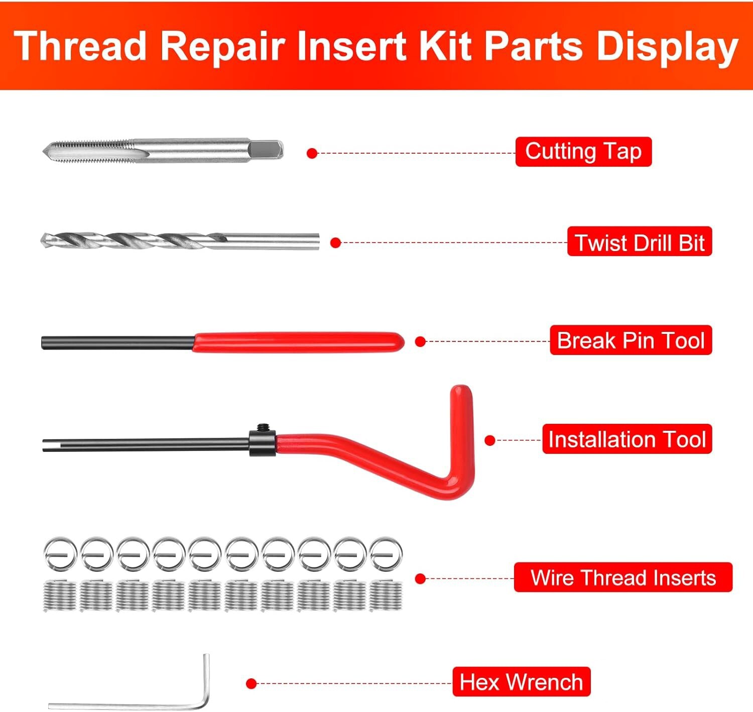 USED M8 x 1.25 Thread Repair Tool Stainless Helicoil Wire Insert Kit 25PC