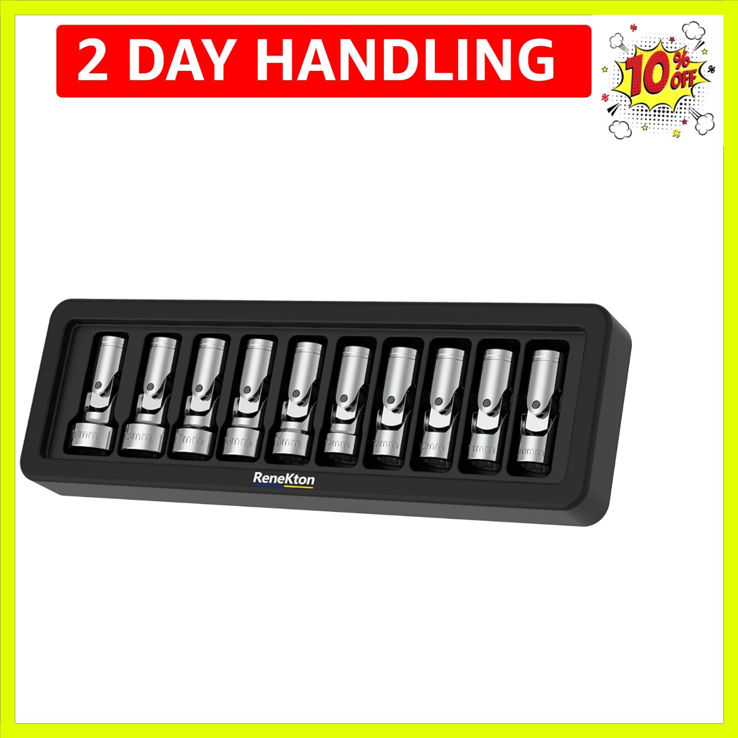 10mm-19mm 3/8 Inch Drive Universal Joint Socket Set, 10Pc, Cr-V Steel, Swivel…