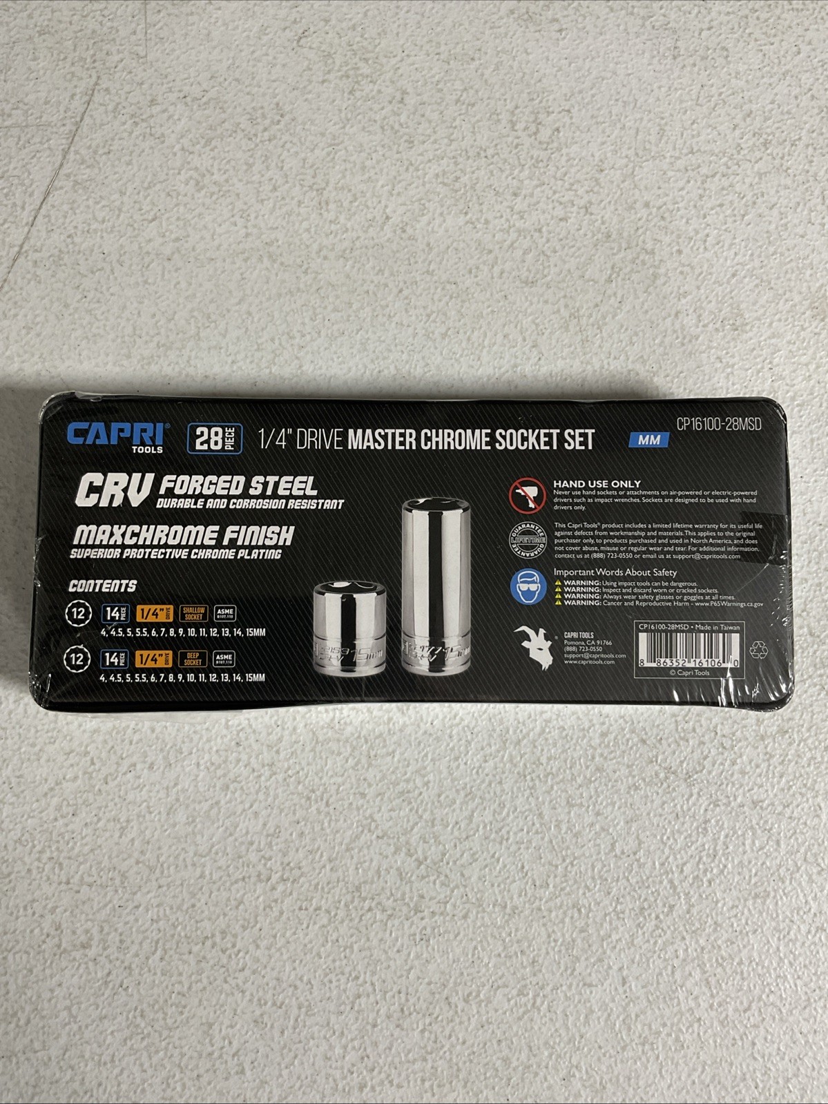 Capri Tools 1/4 in. Drive 12-Point Socket Set, 4-15 mm, Metric, 28-Piece