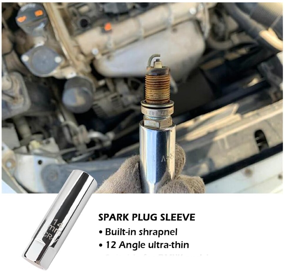 1 Pcs 14mm Magnetic Spark Plug Socket Thin Wall 3/8″ Drive 12 Point Removal Tool