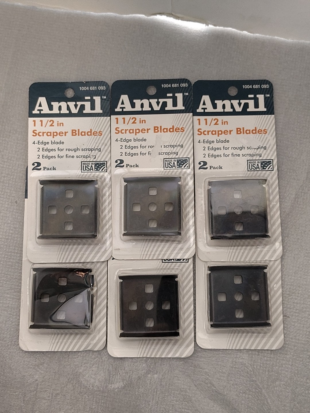 NEW 12 Ct / 6pks Anvil 4 Edge Blade 1-1/2″ Paint Scraper Blades CAN BE SHARPENED