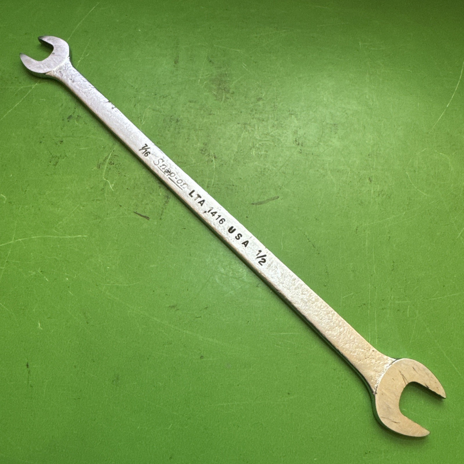 Snap-On USA SAE 7/16″ x 1/2″ Tappet Slimline Low Torque Open End Wrench LTA1416