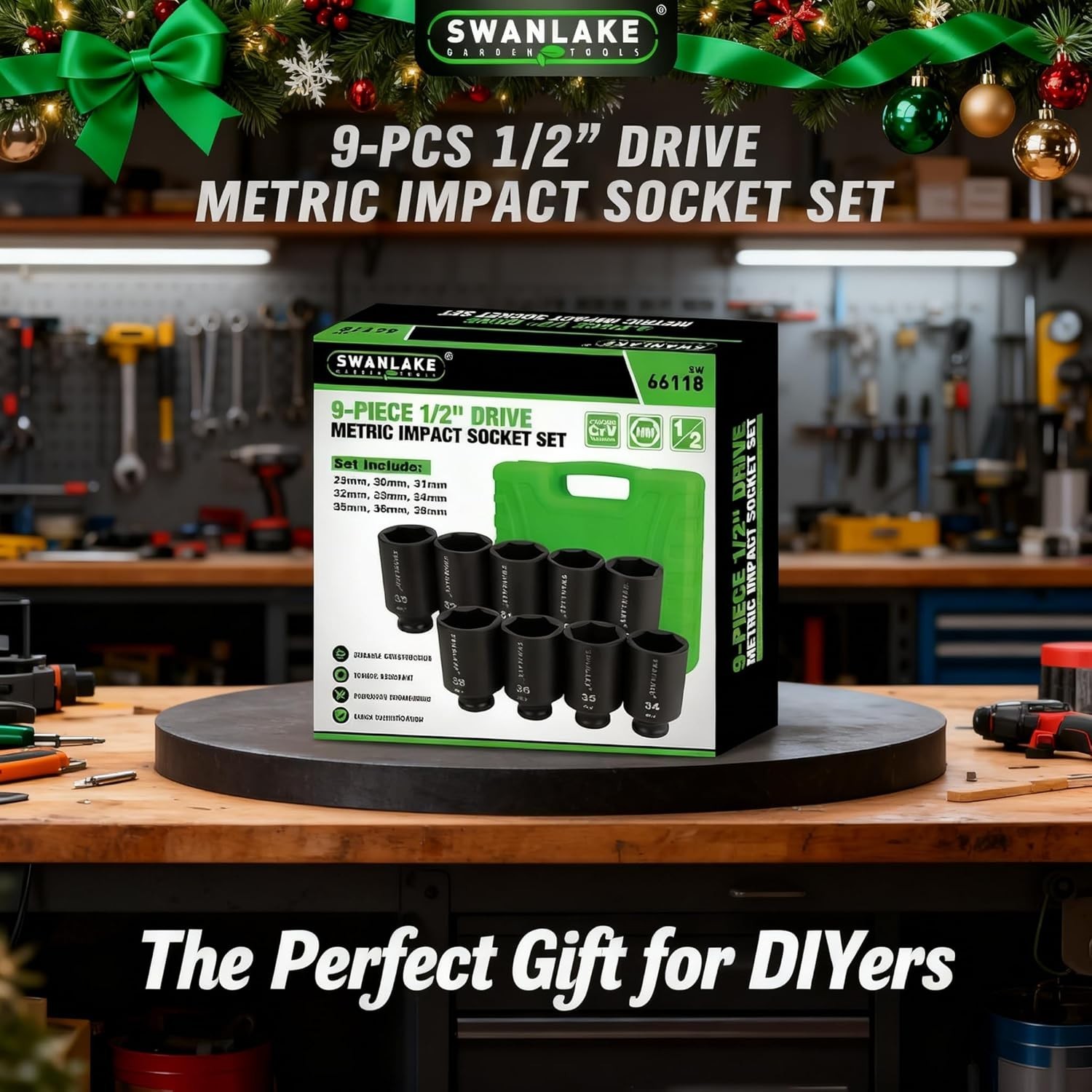 SWANLAKE 9-Piece 1/2″ Impact Axle Nut Socket Set, Deep Metric Large Socket Se…