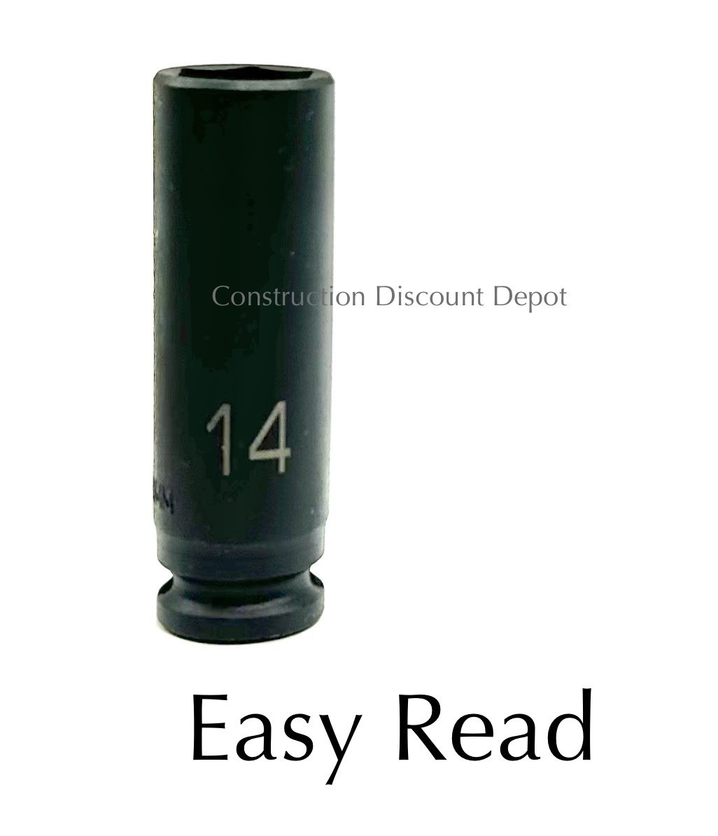 Dewalt EASY READ 3/8″ Drive 14mm Deep 6 Point Black Impact Socket 14 mm 19-217