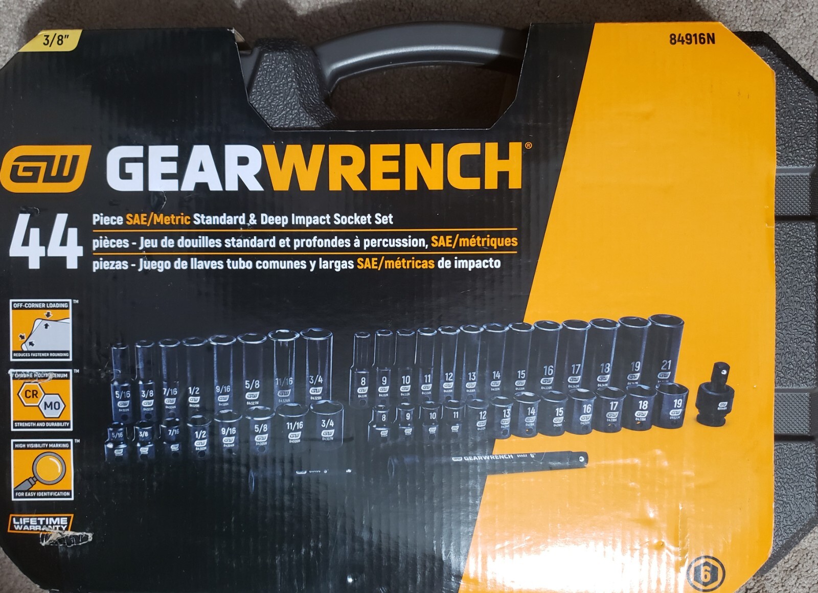 GearWrench 84916N 44 Pc. 3/8″ Dr 6 Point SAE/Metric Std & Deep Impact Set New!