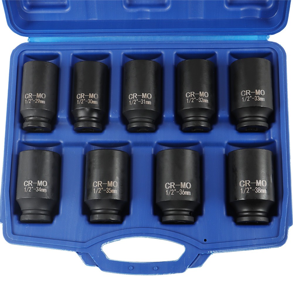 LABLT 9PCS Impact Socket Tool Kit 1/2″ Drive Metric Axle Hub Nut Socket 29-38mm