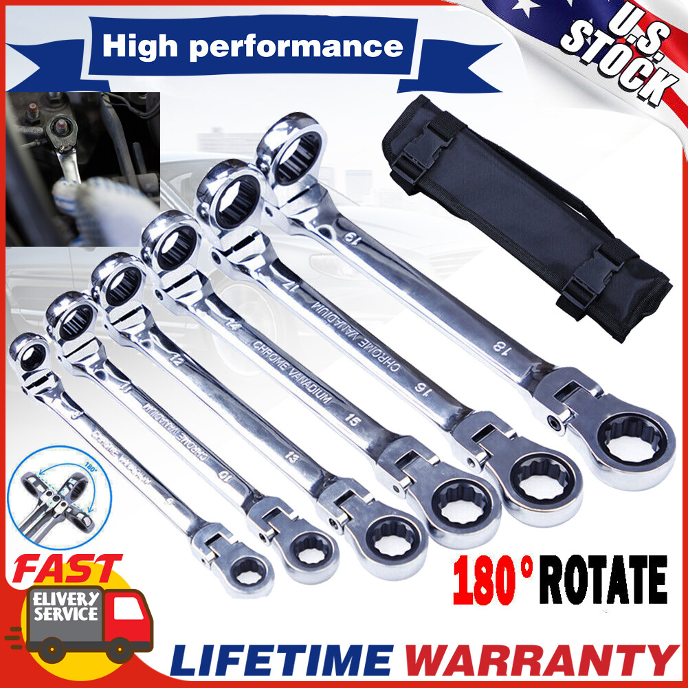 Universal 6PC NEW Flex-Head Double Box End Ratcheting Wrenches Extra Long Metric