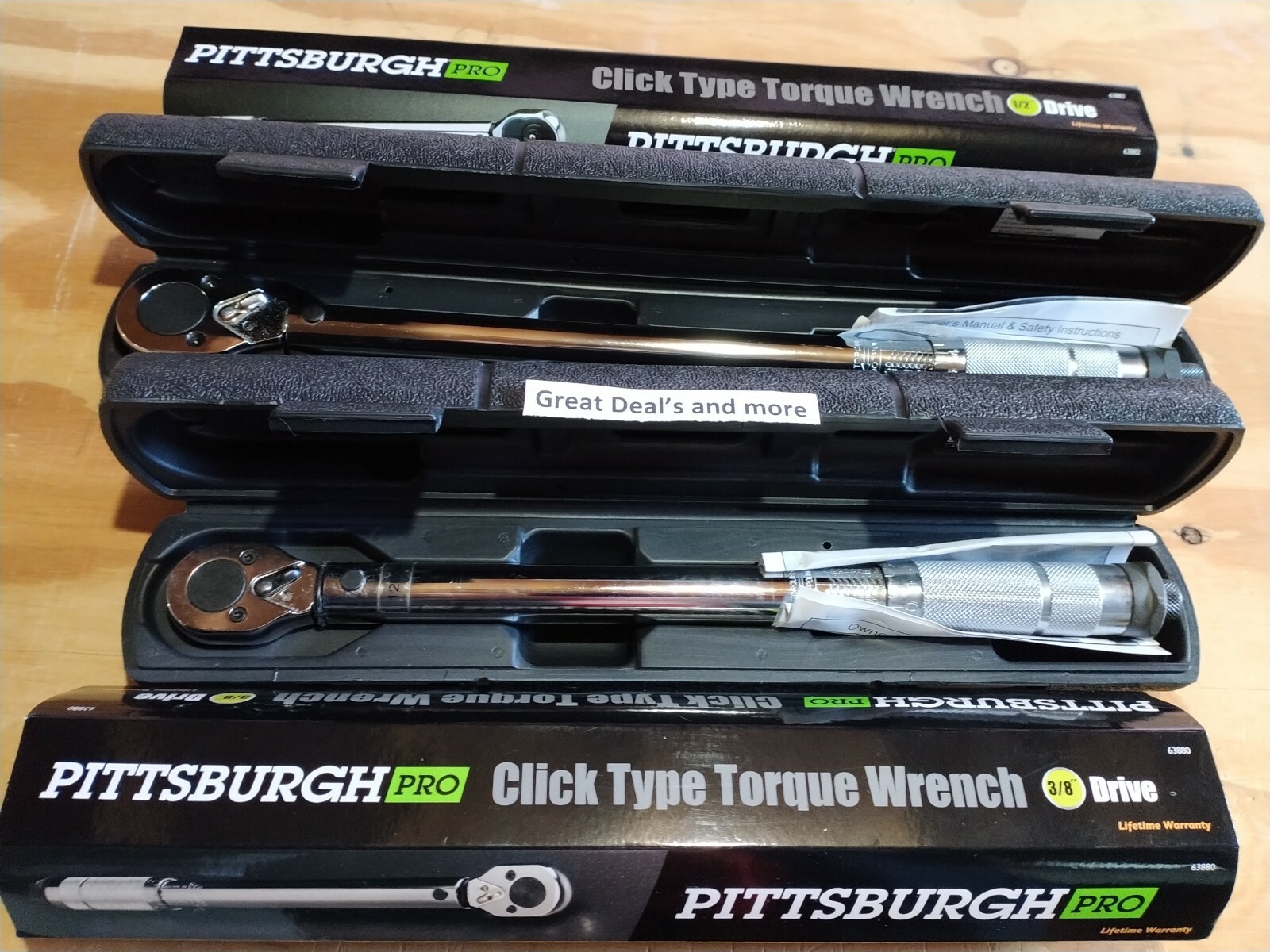 Pittsburg Pro Set of Two, 3/8 1/2 Drive Click Type Torque Wrench Snap Socket