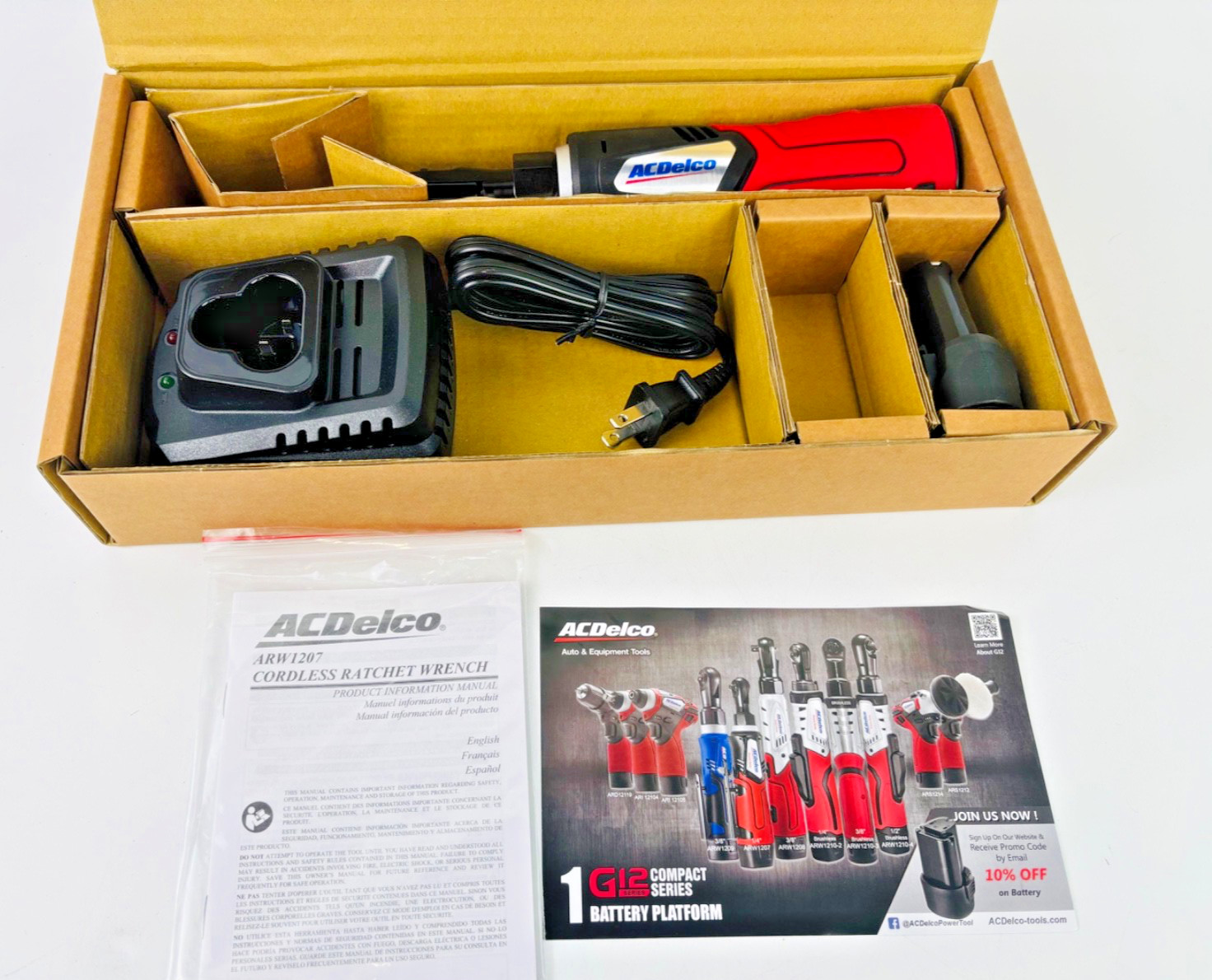 ACDelco G12 12V 1/4″ Cordless Ratchet Wrench 30 ft-lbs ARW1207