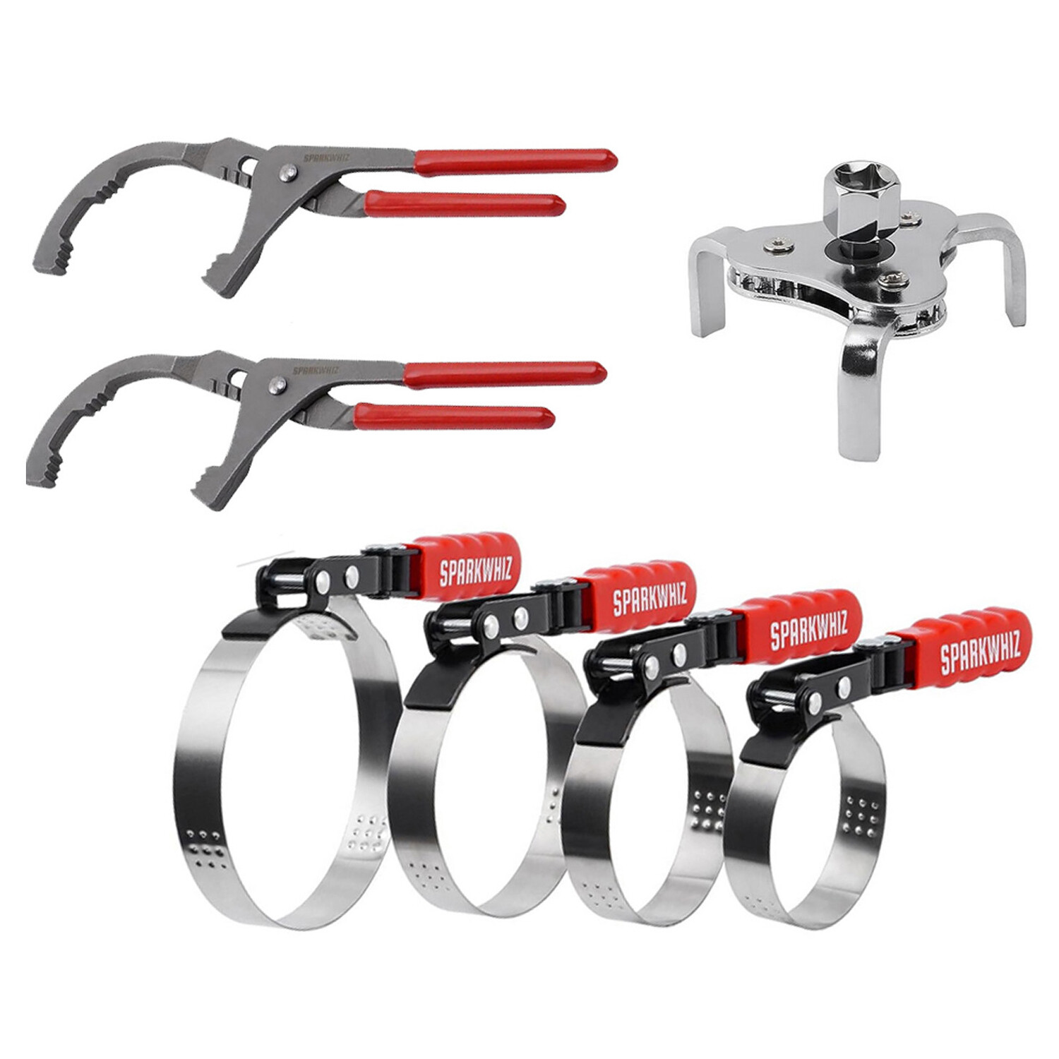 7xAdjustable Standard Oil Filter Swivel Wrench Set w/Oil Filter Plier Heavy Duty