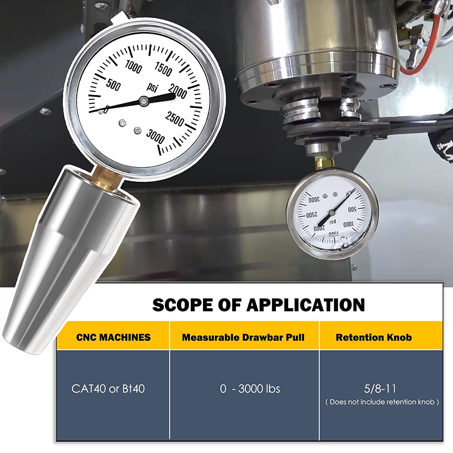 Spindle Drawbar Force Gauge Checker Tool 0-3000PSI For All CAT 40 & Bt 40
