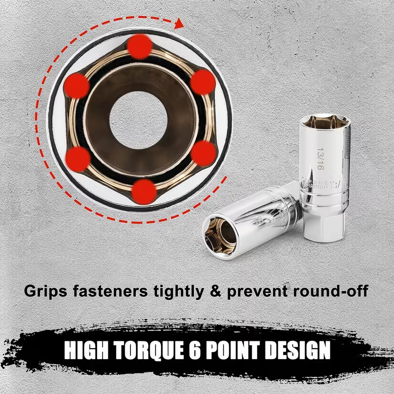 Set of 10 Magnetic Spark Plug Sockets with a 3/8″ Drive, Including a 6″ Extensio