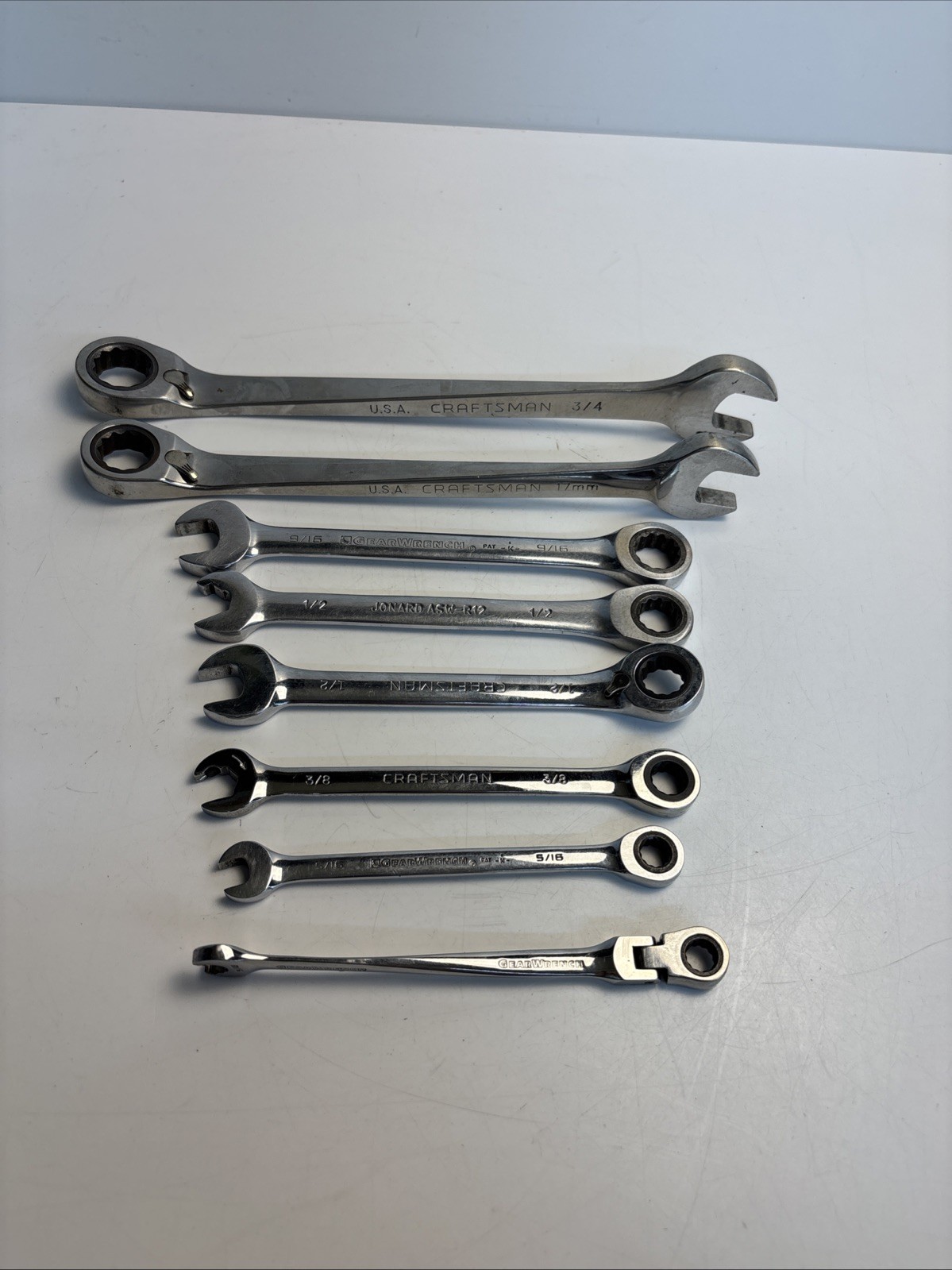 Vintage Mixed Ratcheting Combination Wrench Lot Craftsman GearWrench Jonard USA