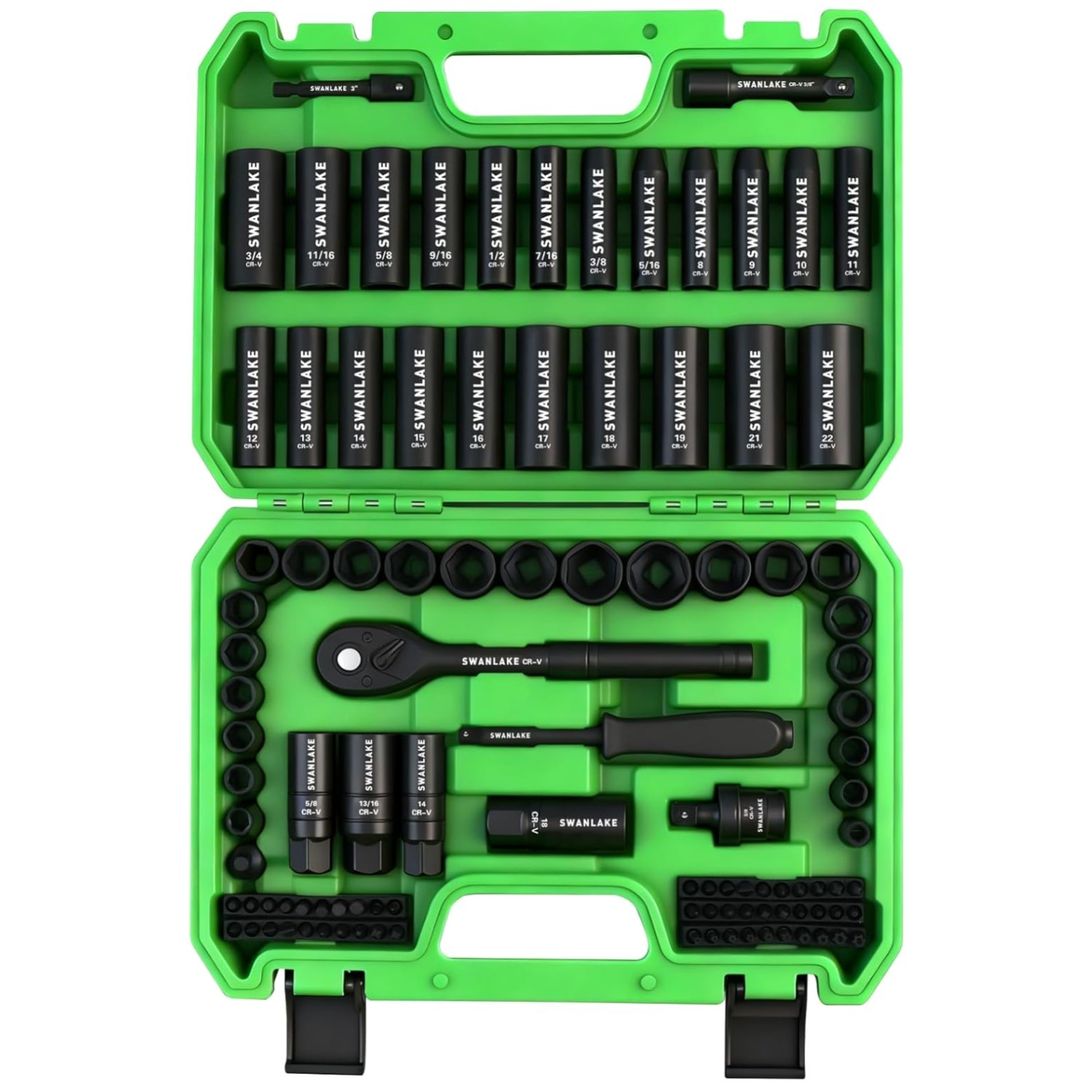 Heavy-Duty 105-Piece Socket Set, SAE 5/16-3/4″ Metric 8-22mm