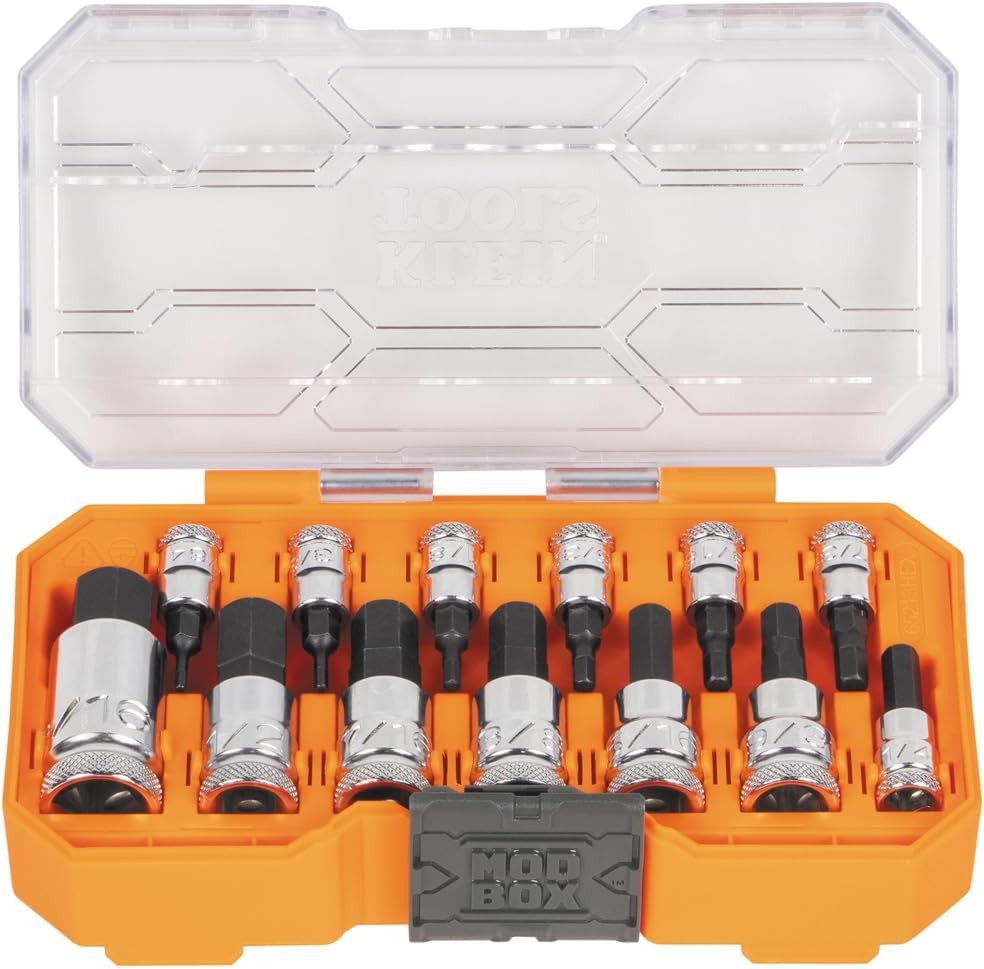 Klein Tools 65213HEX Knurled Hex Bit SAE Socket Set, 1/4, 3/8 and 1/2-Inch…