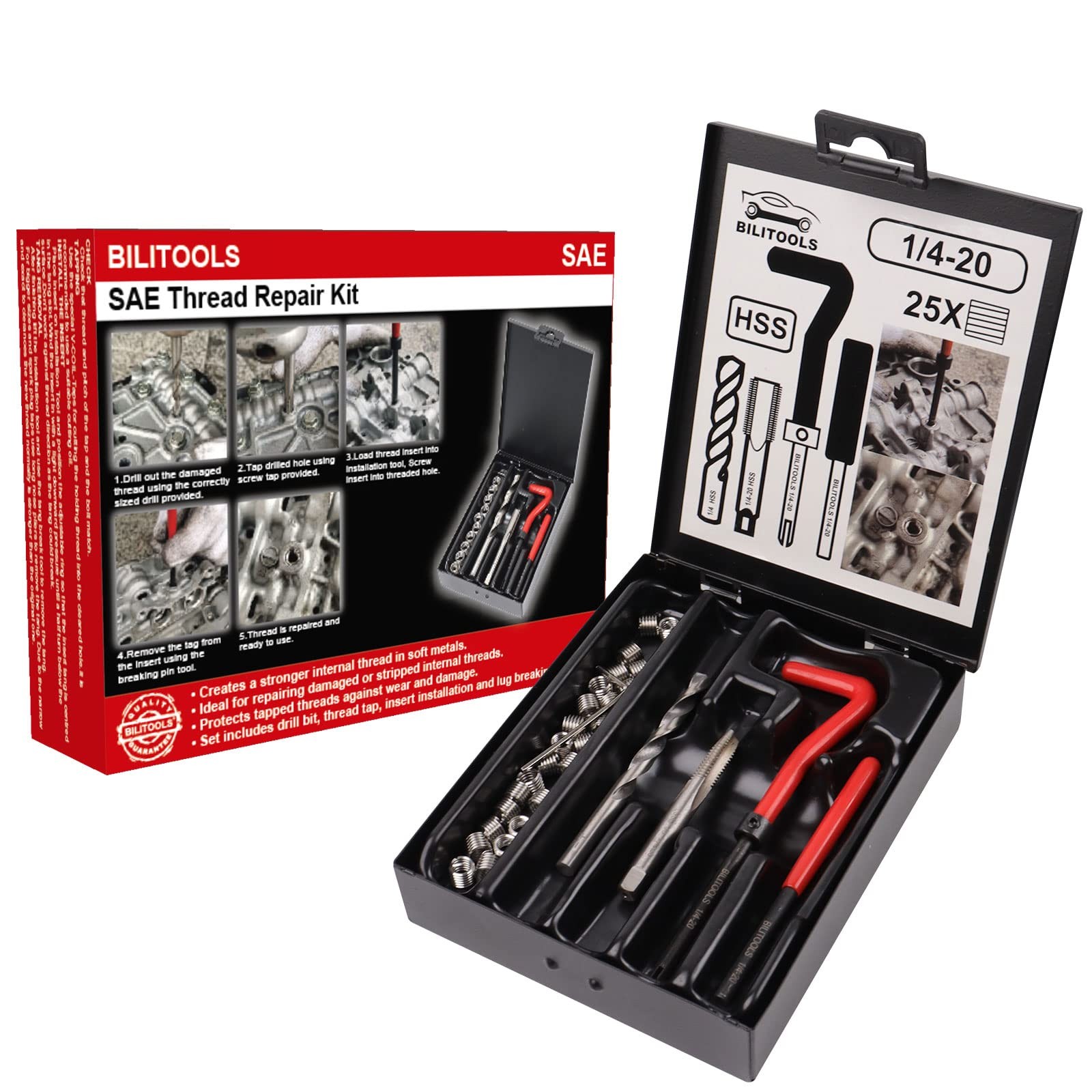 1/4-20 inch Thread Repair Kit, HSS Drill Helicoil Repair Kit SAE