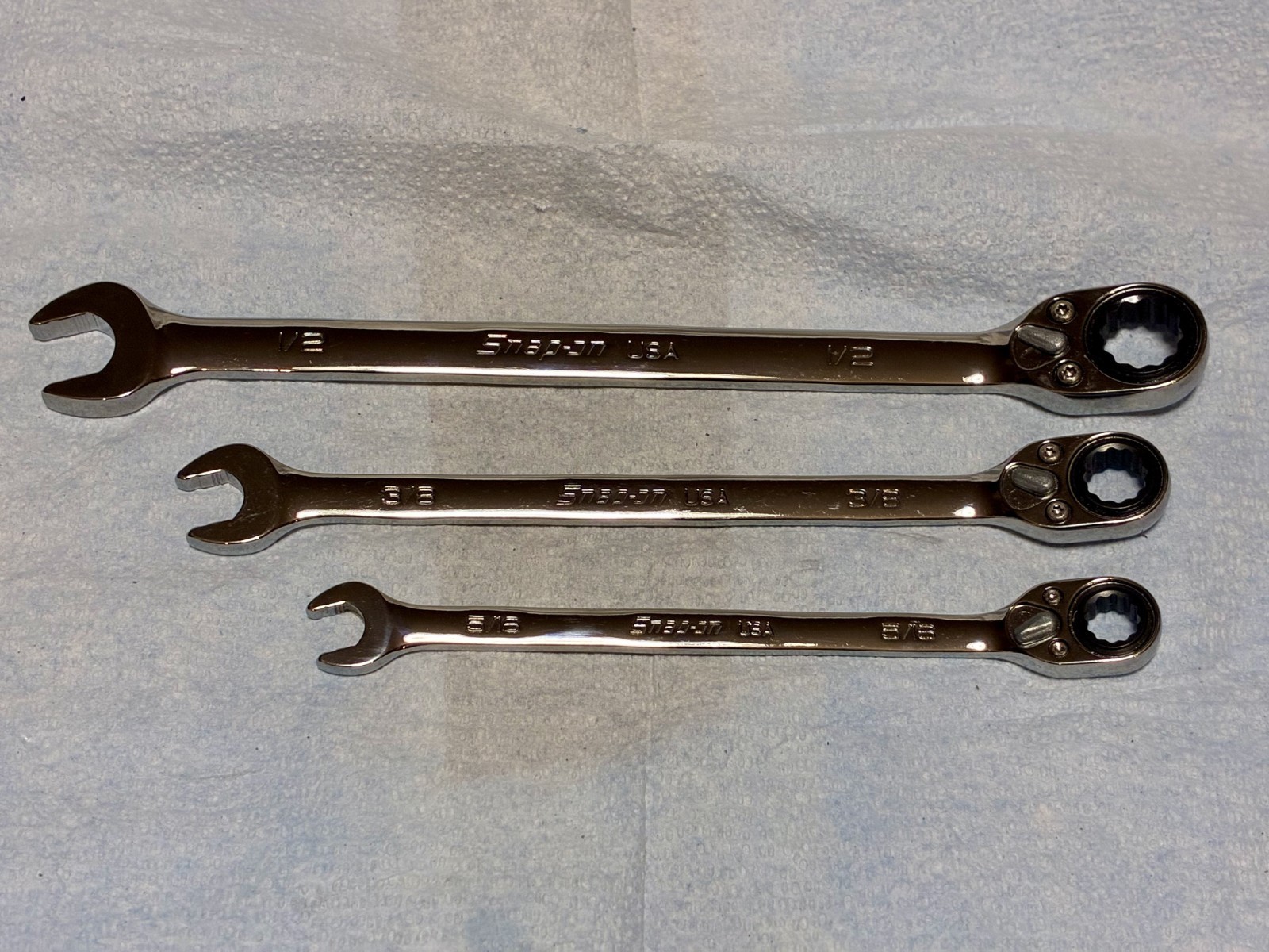 Snap-on SAE Ratcheting Wrench 3pc Set SOXRR 1/2” 3/8” 5/16” No Initials