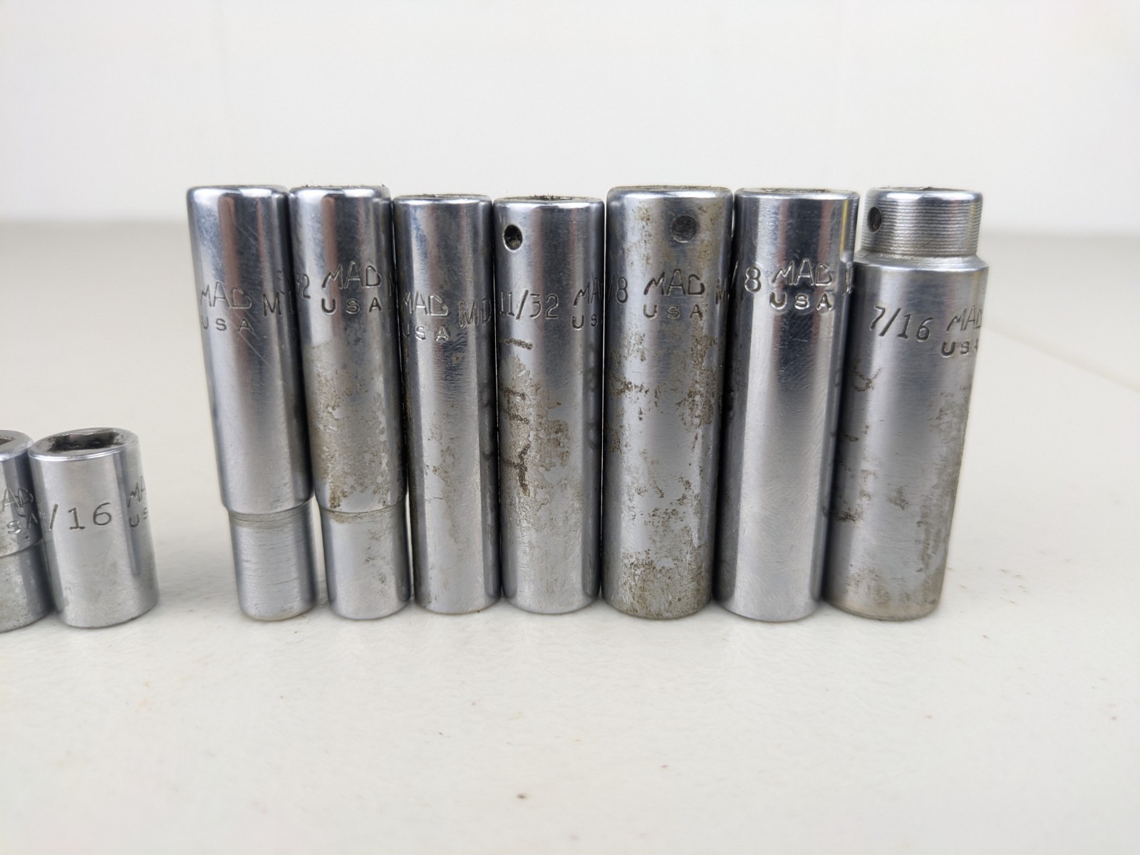 Assortment of 14 Snap On And Mac Sockets 1/4″ Drive 12 point 6 Point Used