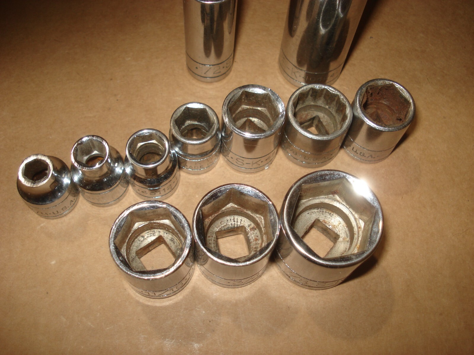 Lot of 11 S-K SAE & Metric Sockets 3/8″ Drive 6 Point Shallow + 2 deep