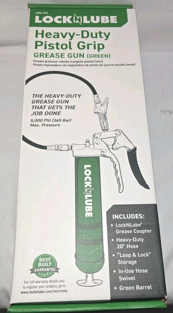 LockNLube Heavy-Duty Pistol Grip Grease Gun. Includes our patented Green