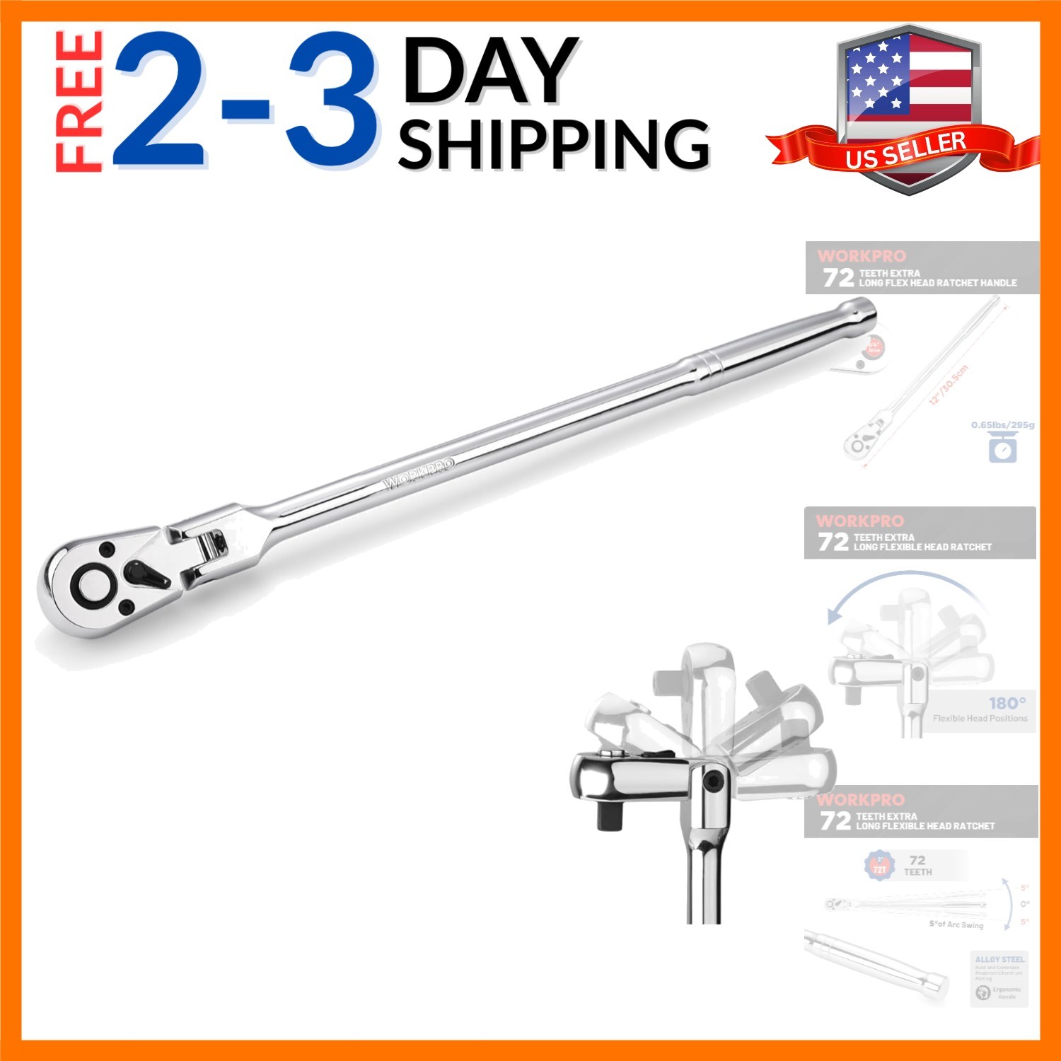 1/4 inch Drive Extra Long Flex Head Ratchet, 12 Inch Long CR-V Steel Ratchet …