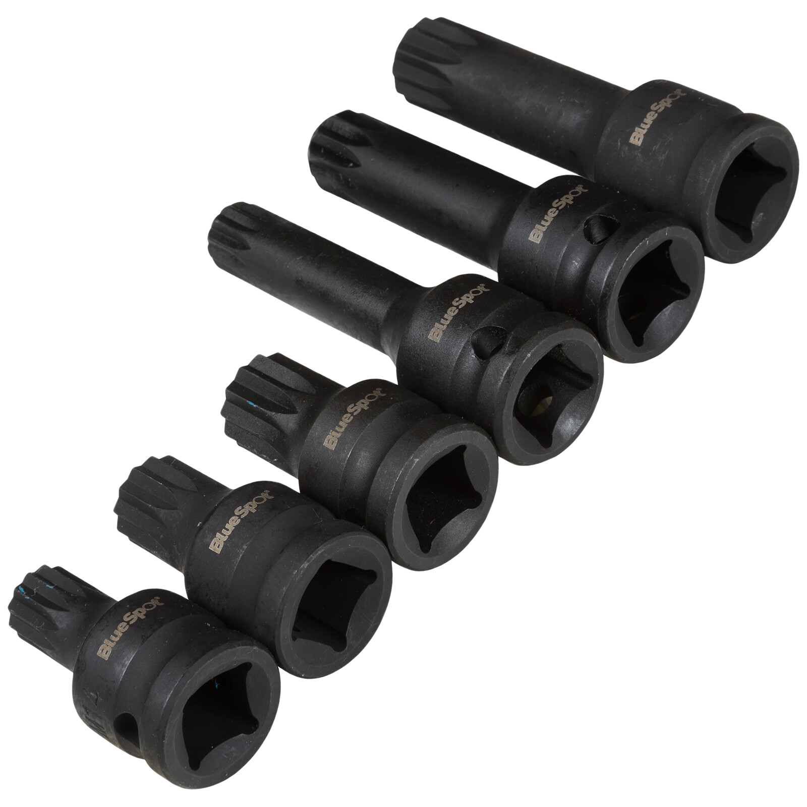 BlueSpot Impact Spline Socket Set 6pc 1/2″ Drive M14-M18 43mm 78mm Long in Case