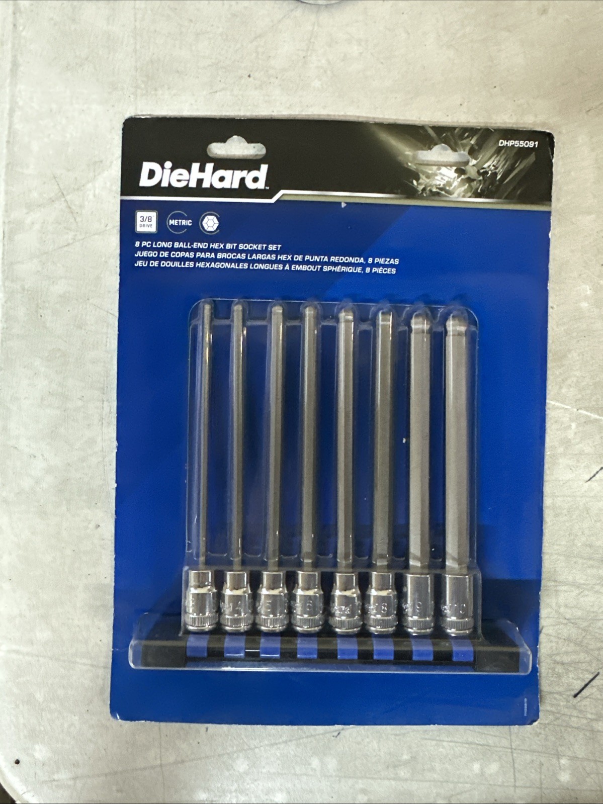 NEW DieHard 3/8” Drive 8pc. Long Ball-End HEX Bit Socket Set PN: DHP55091