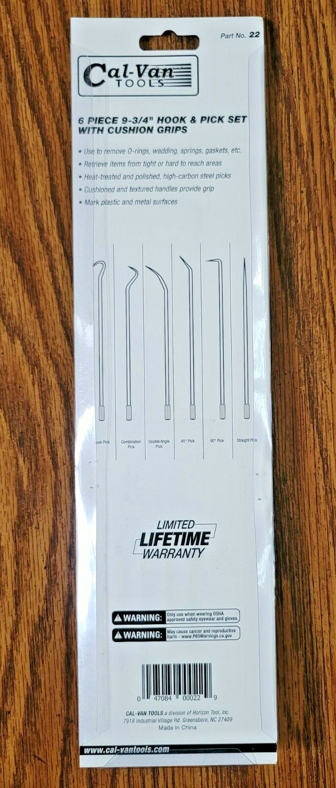 Cal Van 6pc 8-3/4″ Long Hook and Pick Set w/ Cushion Textured Grips #22
