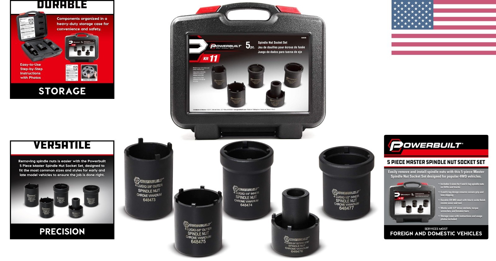 5-Piece Spindle Nut Socket Set for Easy Removal of 4WD Nuts – Durable Design