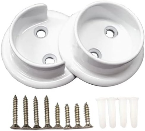 1 Pair Matte White Heavy Duty Metal Rod Socket Set – Ideal for Closets, 1-3/8»