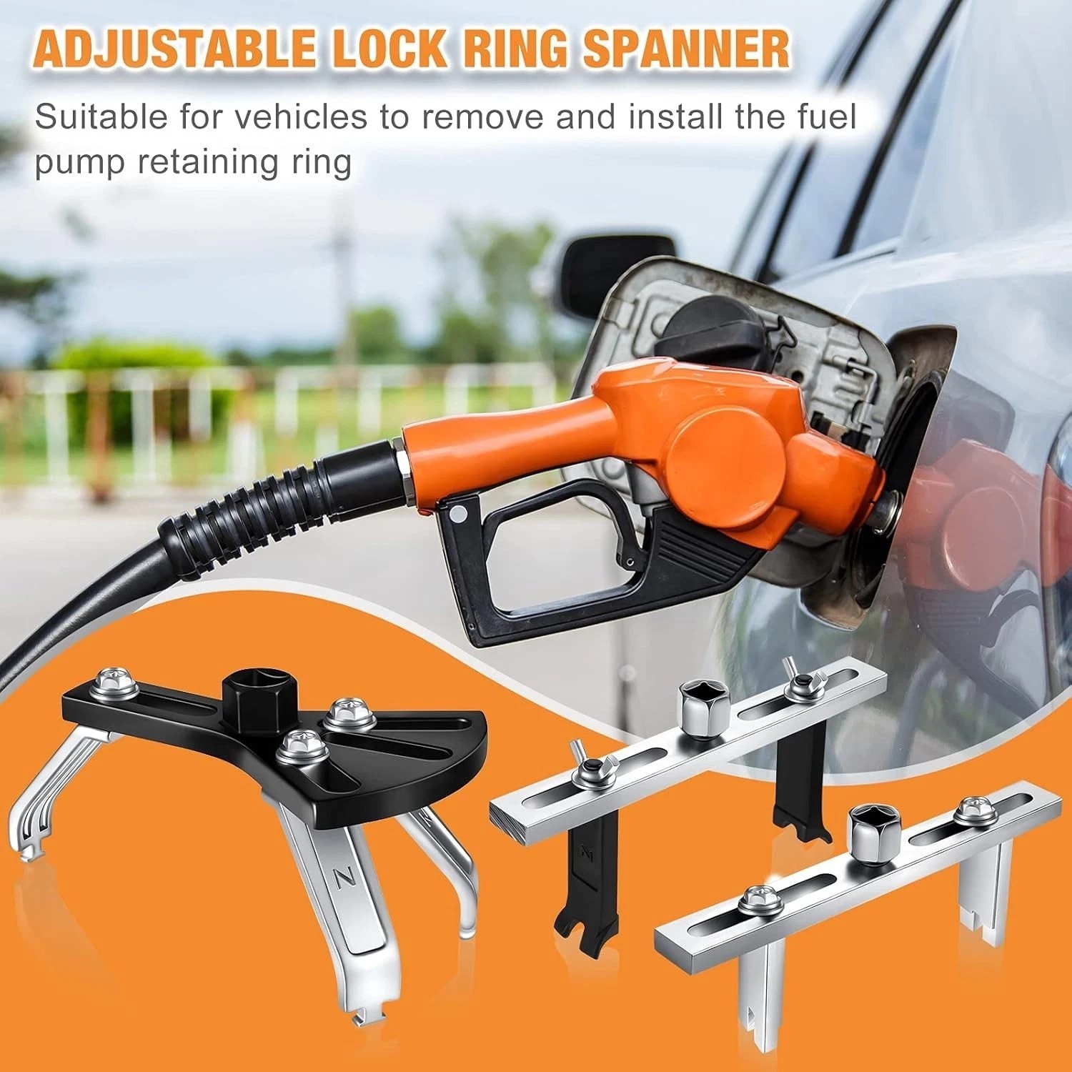 3-Piece Universal Fuel Pump Removal Tool Set for Cars Adjustable Lock Ring Sp…