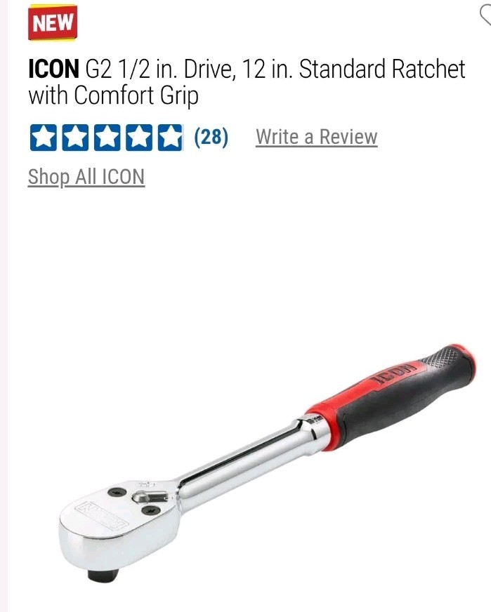 ICON R3SG G2 1/2″ Drive, 12″ Standard Ratchet w/ Comfort Grip 70435 NEW w Tags