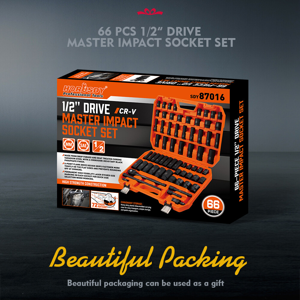 66PC 1/2″ Drive Impact Socket Set Deep & Standard SAE Metric 3/8-1-1/4″ 8-24mm