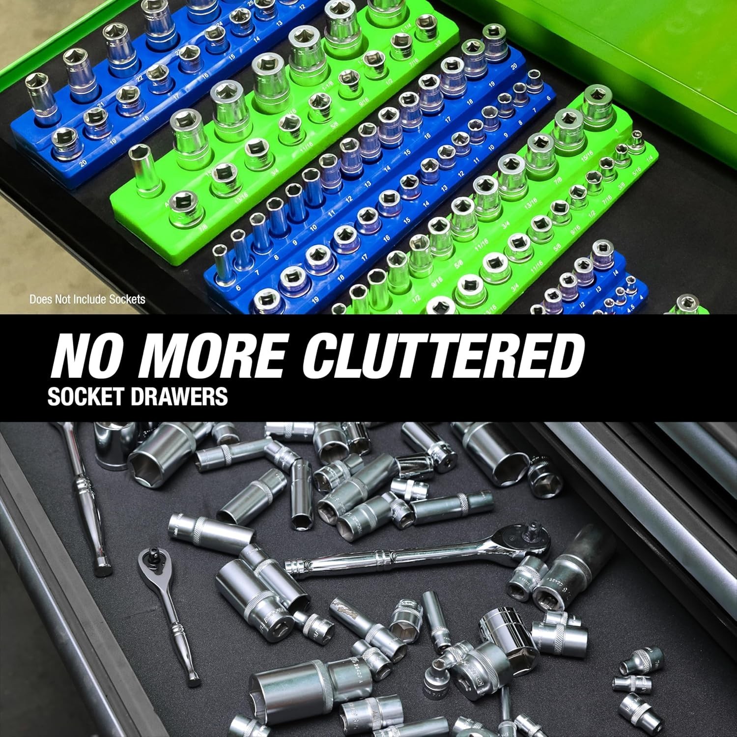 6 Pack Set Metric and SAE Magnetic Socket Tray Set, Green and Blue Socket Org…