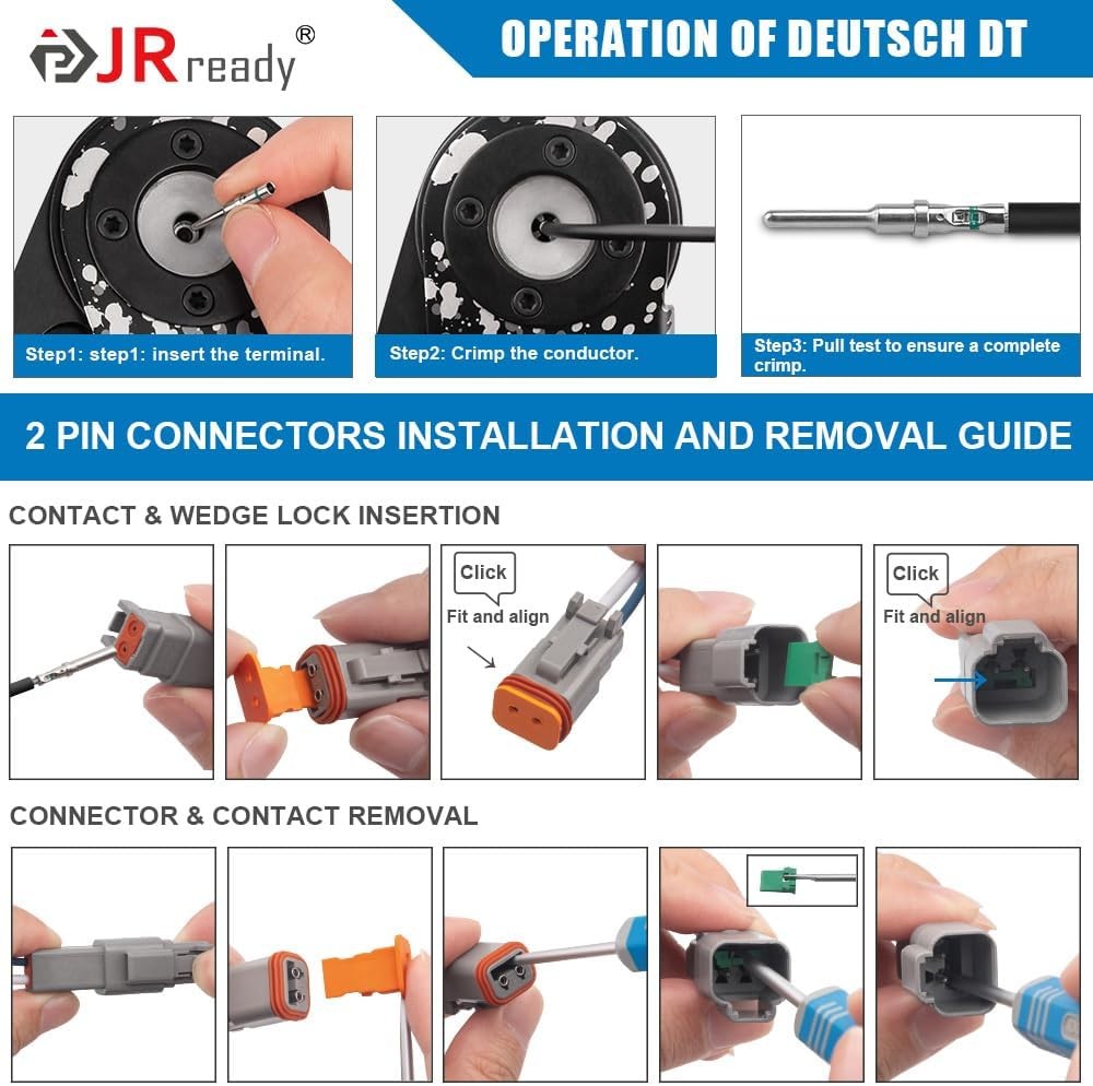 JRready Deutsch Connector 2 Pin Kits with Size 16 DT-2Pin 5Pairs
