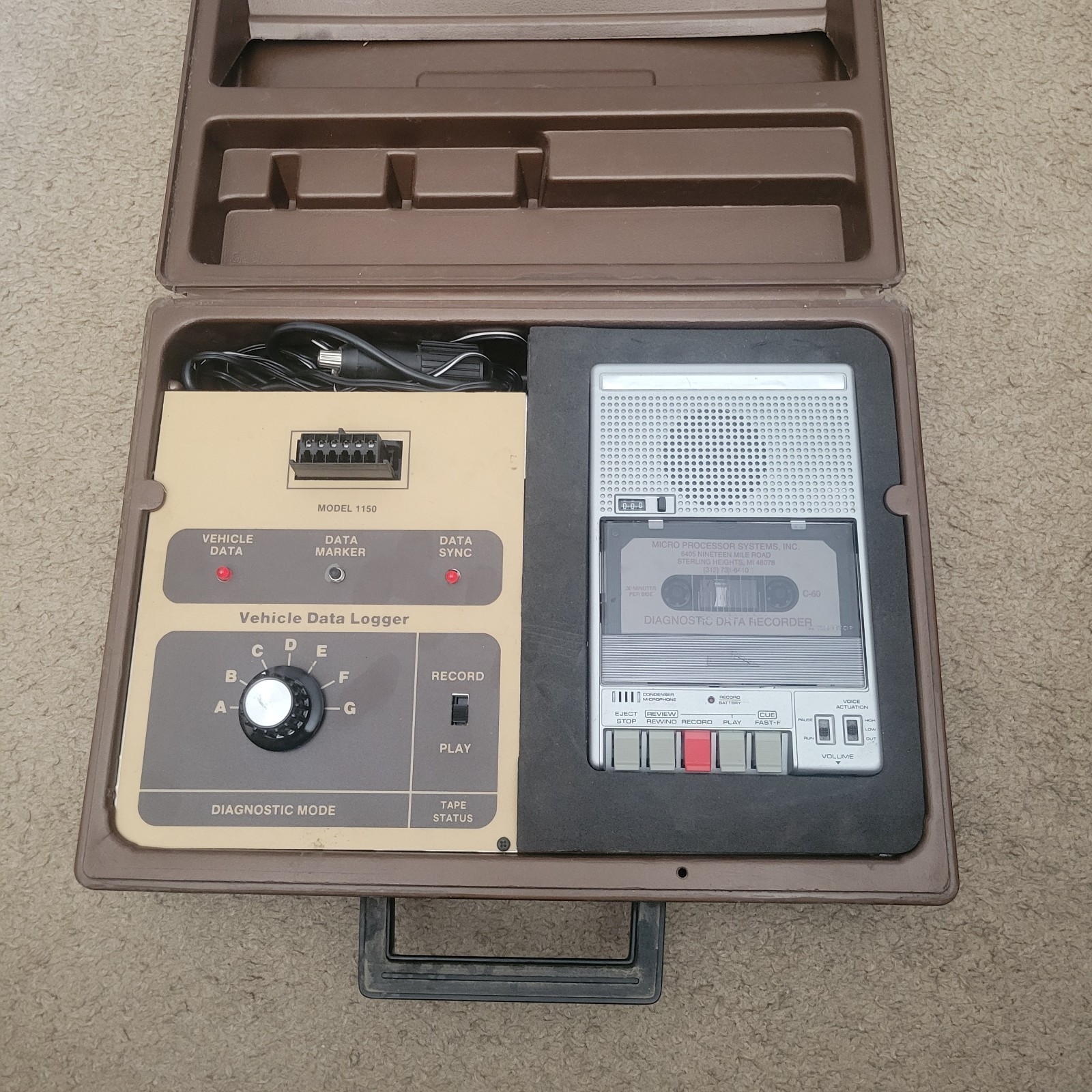 Vehicle Data Logger Model 1150 Condenser Microphone Cassette Recorder UNTESTED