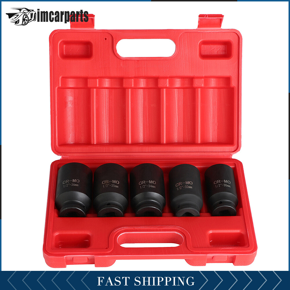30mm 32mm 34mm 35mm 36mm 5pcs 1/2» Deep Spindle Axle Nut Socket Set 12 Point