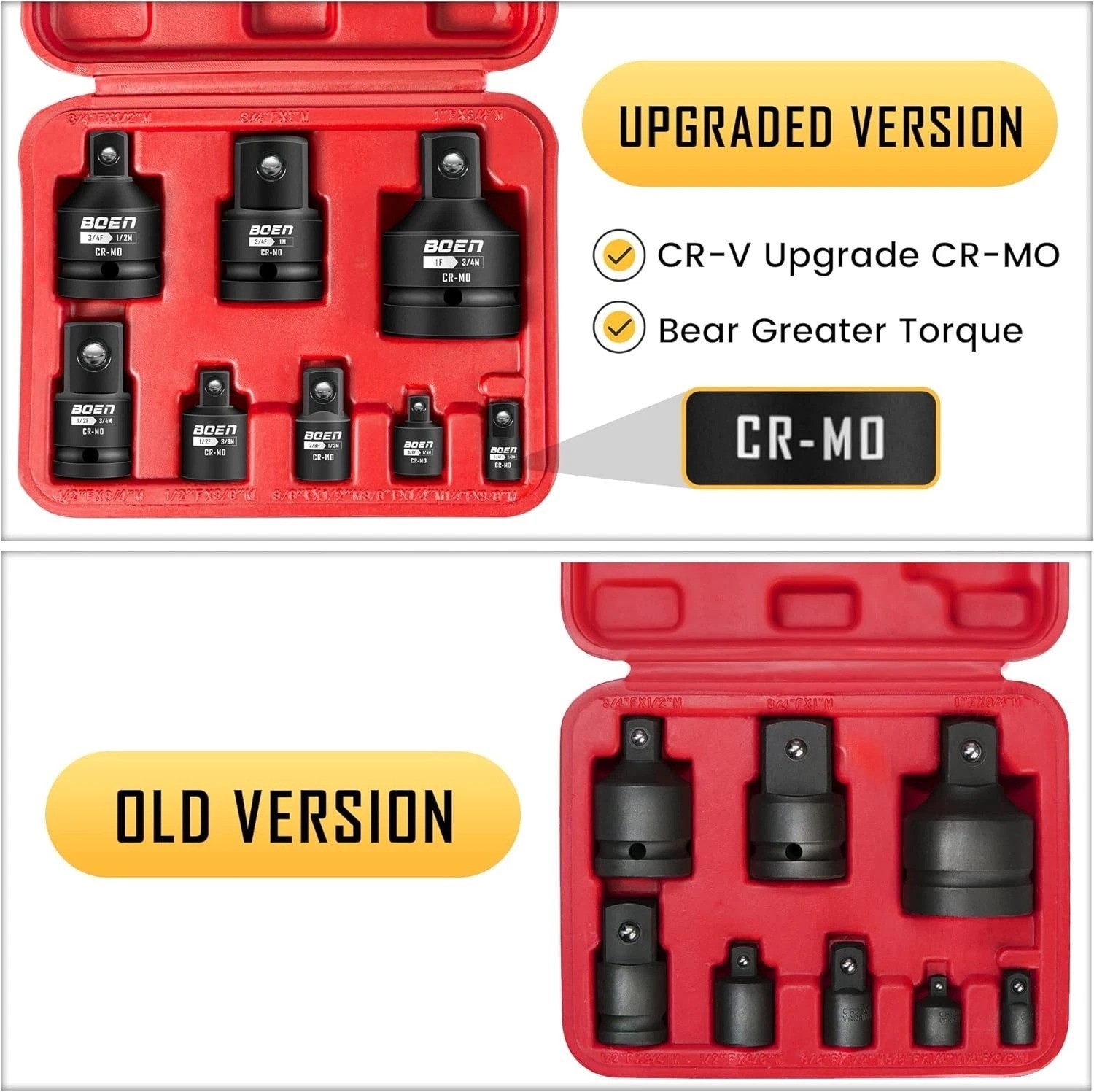 Durable 8-Piece Chrome Moly Impact Socket Adapter Set with Corrosion Resistance