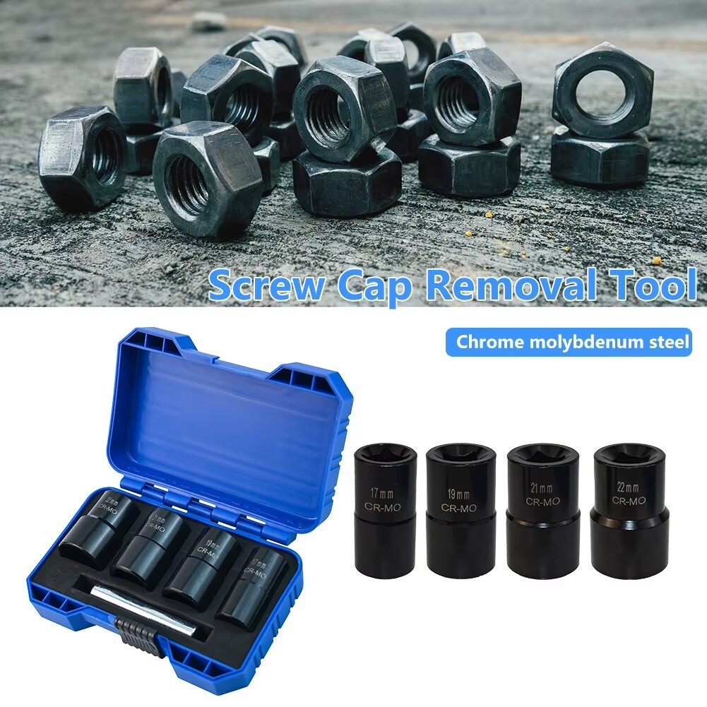 Bolt Nut Extractor 1/2″ Drive Impact Removal Socket Tool Set 17mm-19mm-21mm-22mm