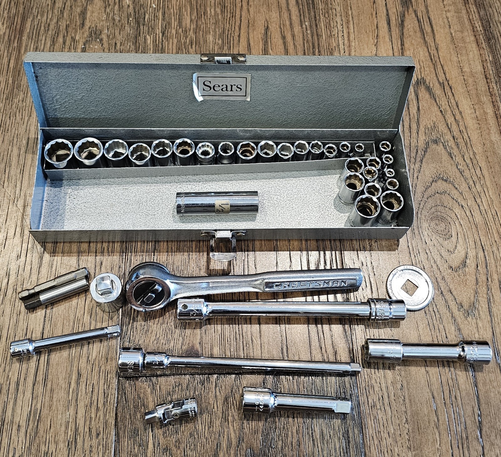Vintage Craftsman Sears SAE Metric Socket Set W/ Metal Case USA 39 Piece + Case